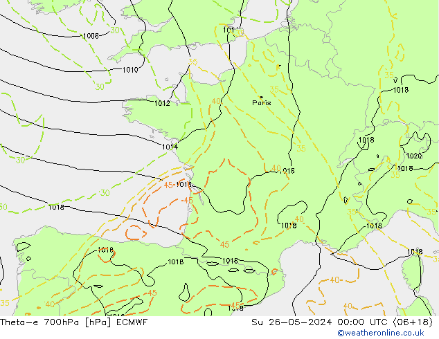 Theta-e 700hPa ECMWF Ne 26.05.2024 00 UTC