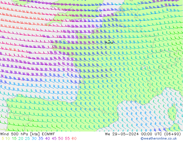 Wind 500 hPa ECMWF We 29.05.2024 00 UTC