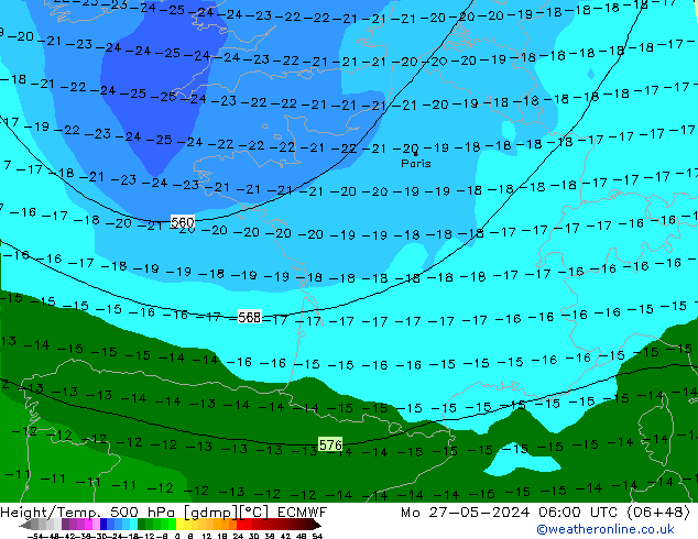 Z500/Rain (+SLP)/Z850 ECMWF Mo 27.05.2024 06 UTC