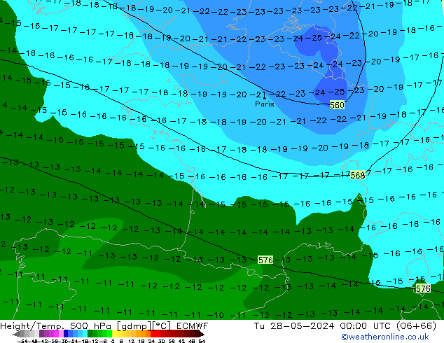 Z500/Regen(+SLP)/Z850 ECMWF di 28.05.2024 00 UTC