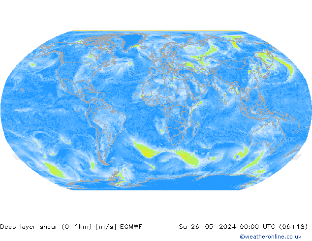 Deep layer shear (0-1km) ECMWF Dom 26.05.2024 00 UTC