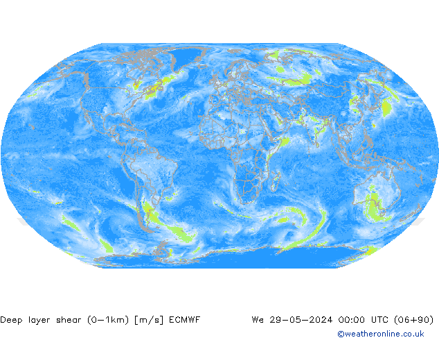 Deep layer shear (0-1km) ECMWF wo 29.05.2024 00 UTC