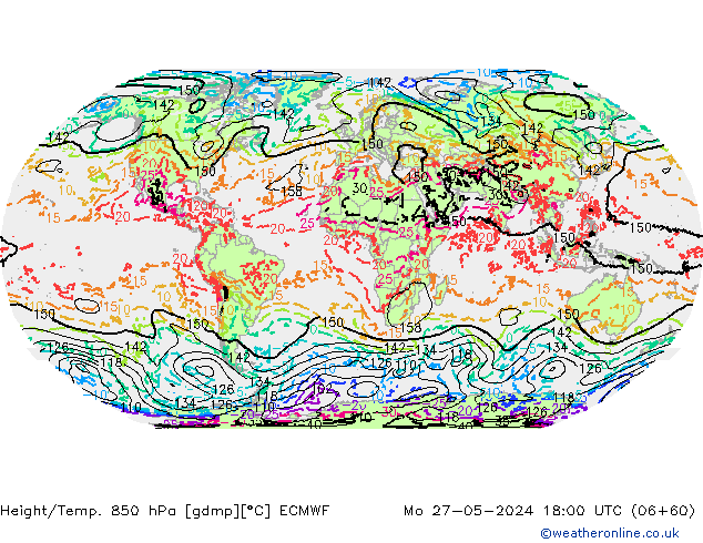 Geop./Temp. 850 hPa ECMWF lun 27.05.2024 18 UTC