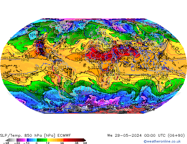 SLP/Temp. 850 hPa ECMWF śro. 29.05.2024 00 UTC