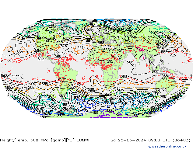 Height/Temp. 500 hPa ECMWF Sa 25.05.2024 09 UTC