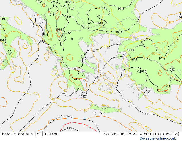 Theta-e 850hPa ECMWF Su 26.05.2024 00 UTC