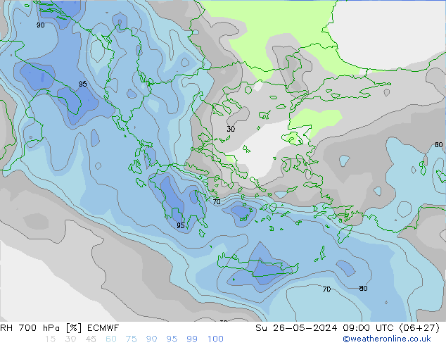 RH 700 hPa ECMWF So 26.05.2024 09 UTC