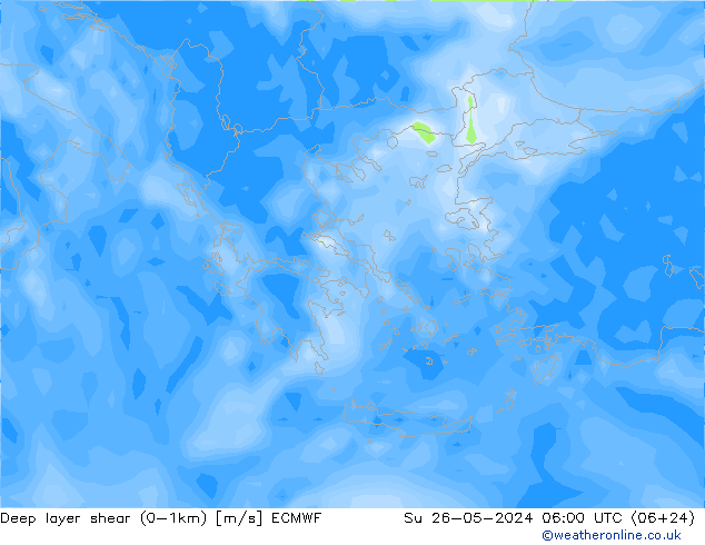 Deep layer shear (0-1km) ECMWF zo 26.05.2024 06 UTC