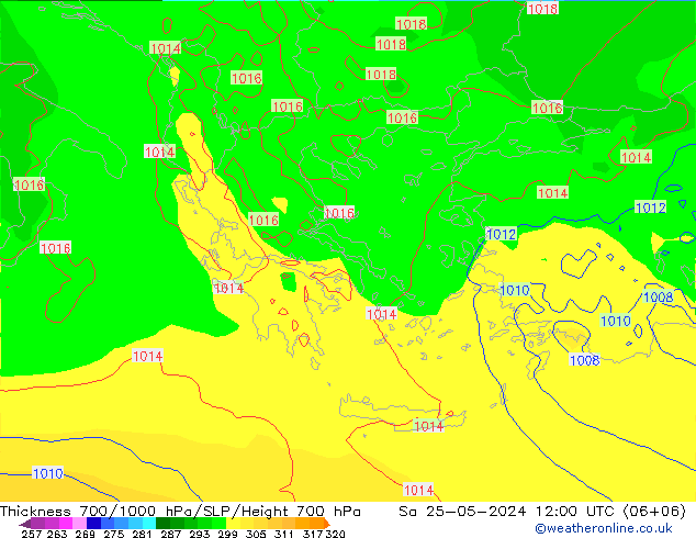 Dikte700-1000 hPa ECMWF za 25.05.2024 12 UTC