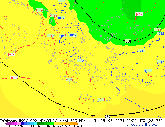 Schichtdicke 500-1000 hPa ECMWF Di 28.05.2024 12 UTC