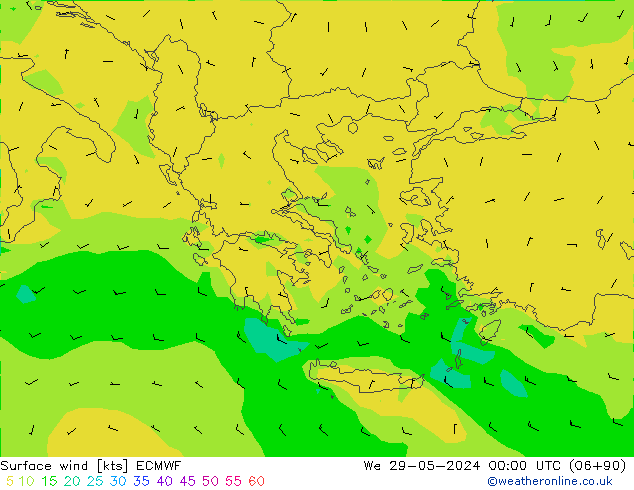 ветер 10 m ECMWF ср 29.05.2024 00 UTC