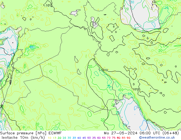 Isotachs (kph) ECMWF пн 27.05.2024 06 UTC