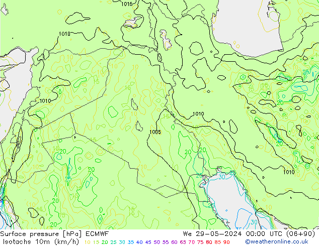 Izotacha (km/godz) ECMWF śro. 29.05.2024 00 UTC