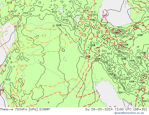 Theta-e 700hPa ECMWF So 26.05.2024 12 UTC