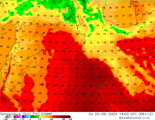 Temperatuurkaart (2m) ECMWF za 25.05.2024 18 UTC