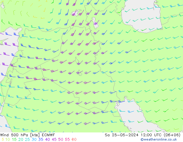 Wind 500 hPa ECMWF Sa 25.05.2024 12 UTC