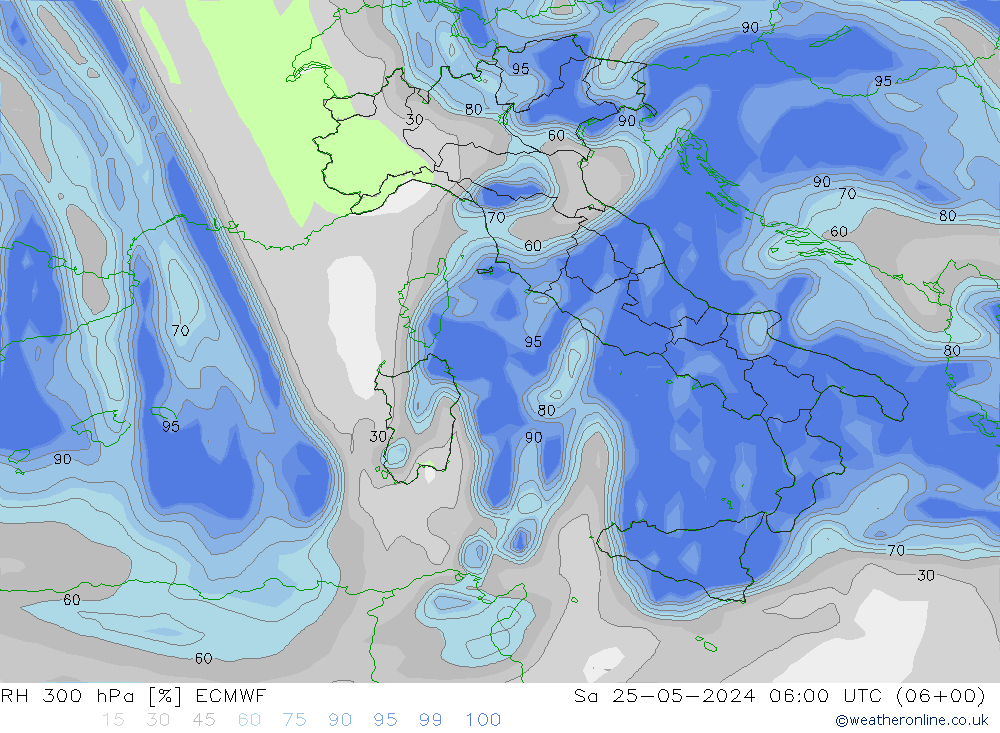 RH 300 hPa ECMWF Sa 25.05.2024 06 UTC