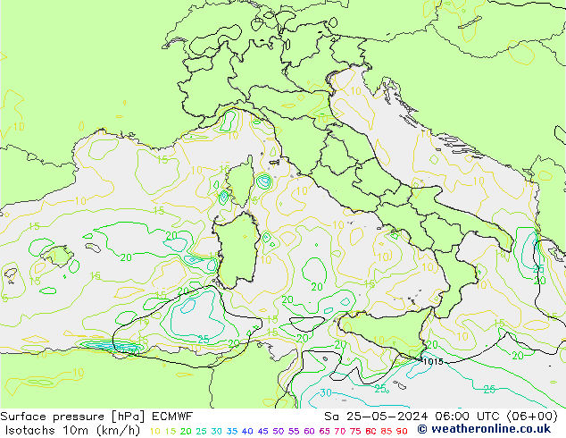 Isotachs (kph) ECMWF  25.05.2024 06 UTC