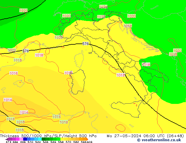 Thck 500-1000hPa ECMWF Seg 27.05.2024 06 UTC