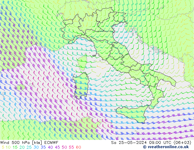 Rüzgar 500 hPa ECMWF Cts 25.05.2024 09 UTC