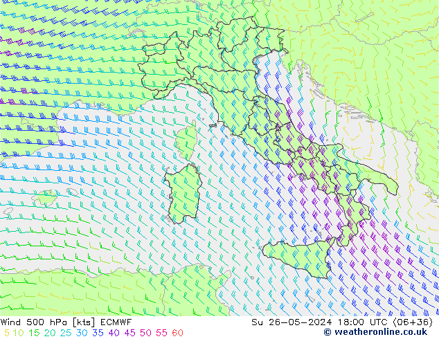 Vent 500 hPa ECMWF dim 26.05.2024 18 UTC