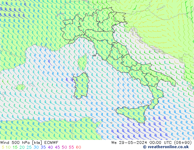 Wind 500 hPa ECMWF We 29.05.2024 00 UTC