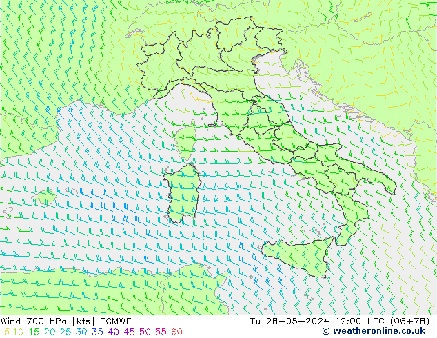 Wind 700 hPa ECMWF Út 28.05.2024 12 UTC