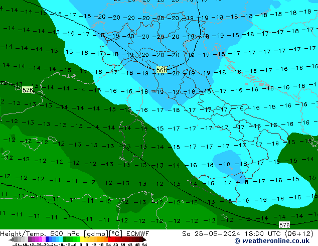 Z500/Rain (+SLP)/Z850 ECMWF Sa 25.05.2024 18 UTC