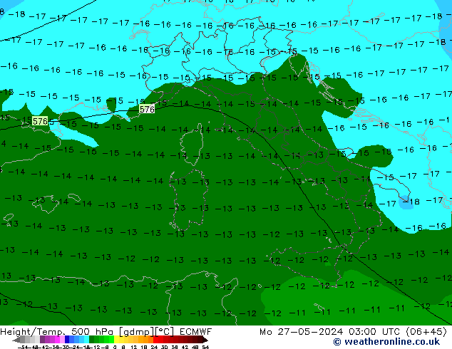 Height/Temp. 500 hPa ECMWF Mo 27.05.2024 03 UTC