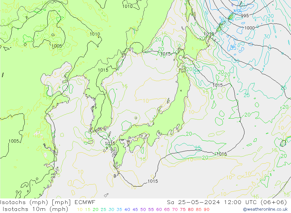 Isotachs (mph) ECMWF  25.05.2024 12 UTC
