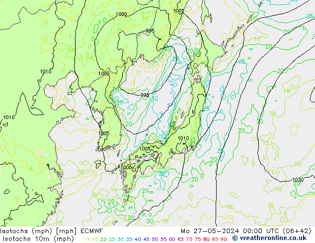 Isotachs (mph) ECMWF Seg 27.05.2024 00 UTC