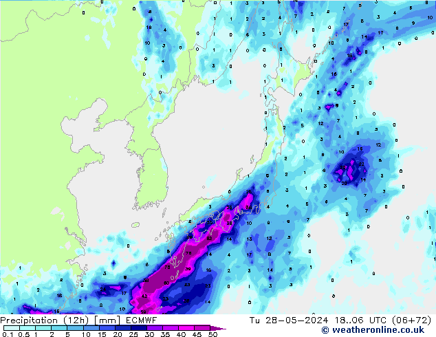 Precipitazione (12h) ECMWF mar 28.05.2024 06 UTC