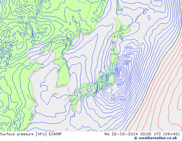 Presión superficial ECMWF mié 29.05.2024 00 UTC