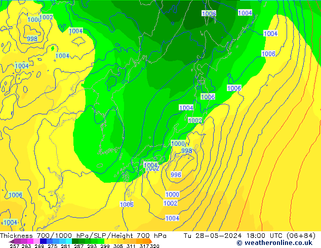 Thck 700-1000 hPa ECMWF Tu 28.05.2024 18 UTC