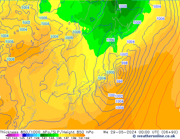 Thck 850-1000 hPa ECMWF We 29.05.2024 00 UTC