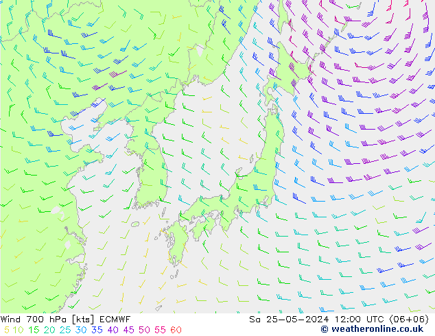 Wind 700 hPa ECMWF za 25.05.2024 12 UTC