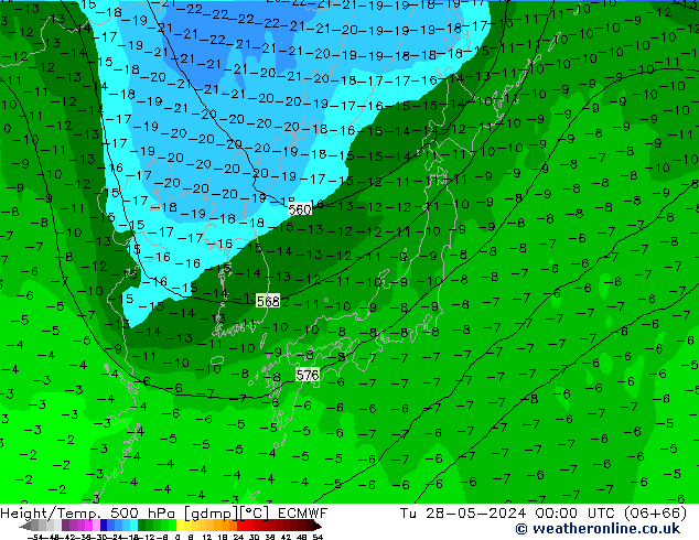 Z500/Rain (+SLP)/Z850 ECMWF вт 28.05.2024 00 UTC