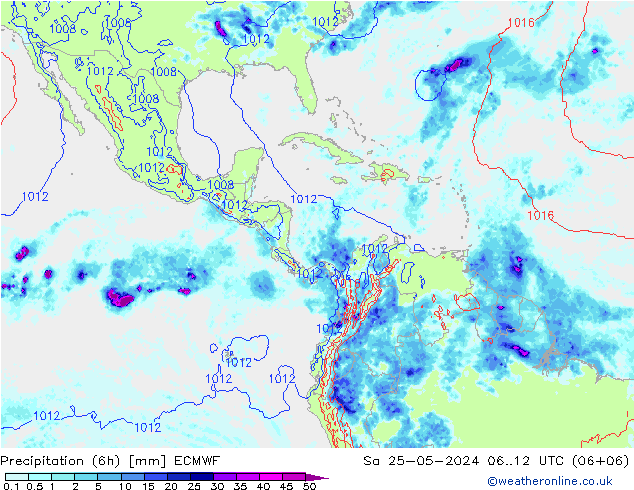 Precipitação (6h) ECMWF Sáb 25.05.2024 12 UTC