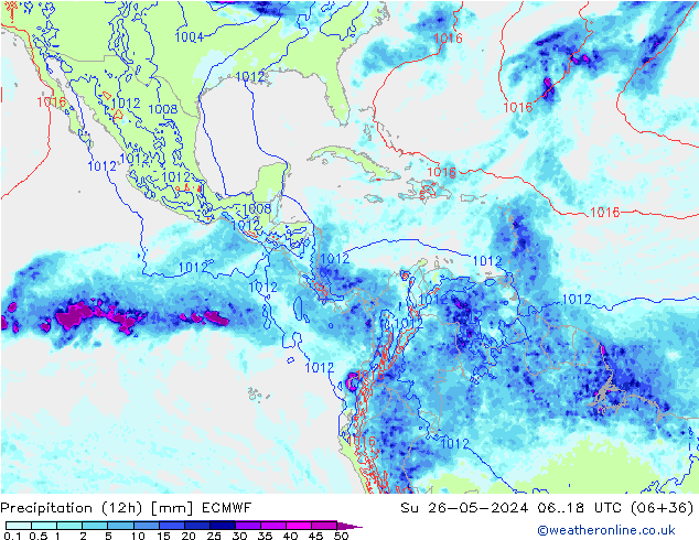 осадки (12h) ECMWF Вс 26.05.2024 18 UTC