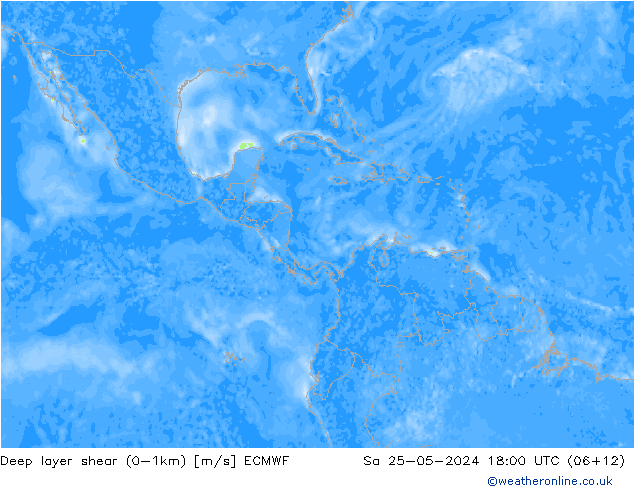 Deep layer shear (0-1km) ECMWF Sa 25.05.2024 18 UTC