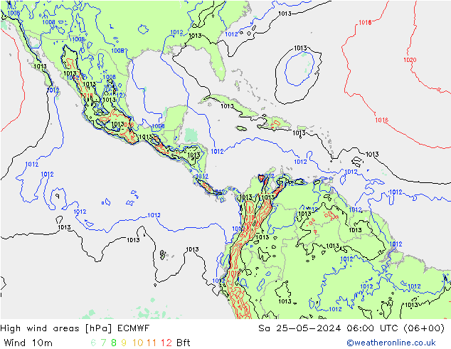 High wind areas ECMWF sáb 25.05.2024 06 UTC