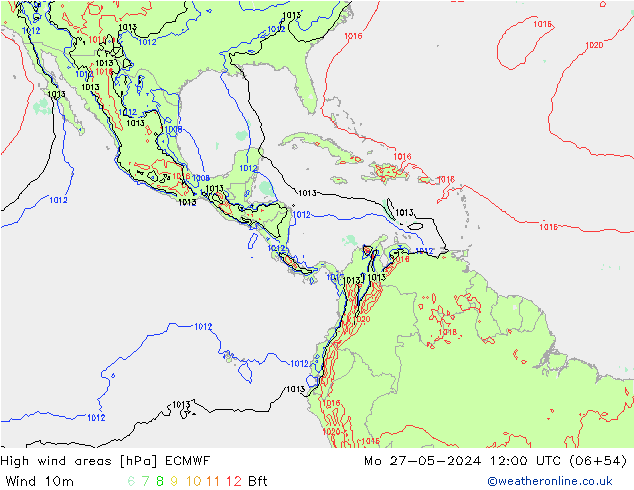 High wind areas ECMWF lun 27.05.2024 12 UTC