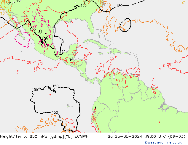 Height/Temp. 850 hPa ECMWF Sa 25.05.2024 09 UTC