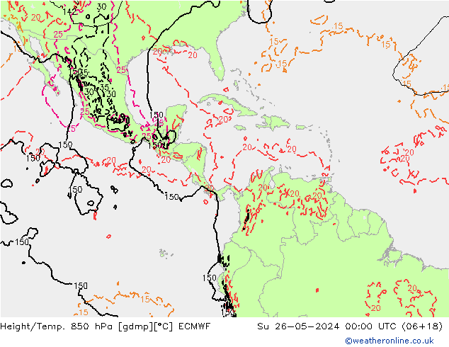 Z500/Rain (+SLP)/Z850 ECMWF nie. 26.05.2024 00 UTC