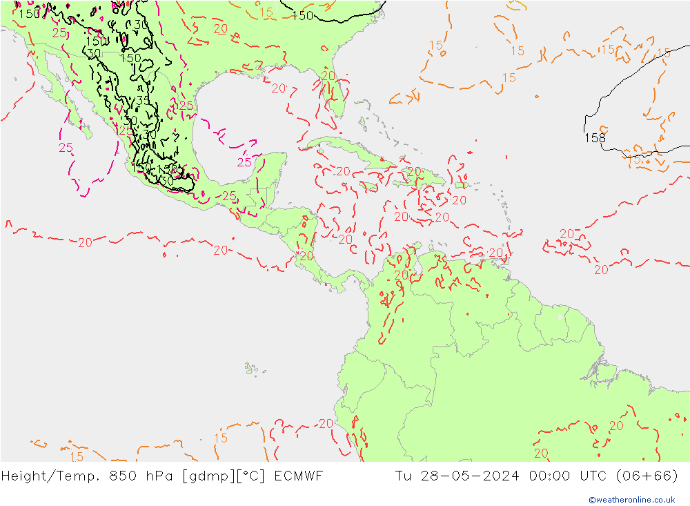 Height/Temp. 850 hPa ECMWF Út 28.05.2024 00 UTC