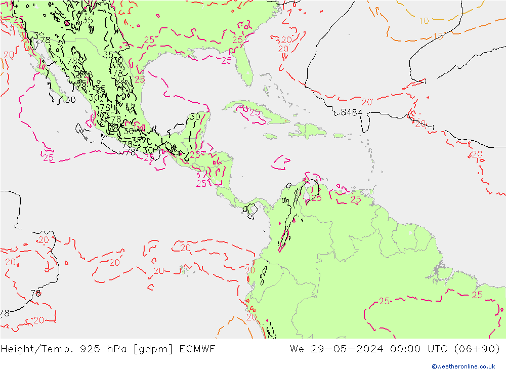 Height/Temp. 925 hPa ECMWF We 29.05.2024 00 UTC