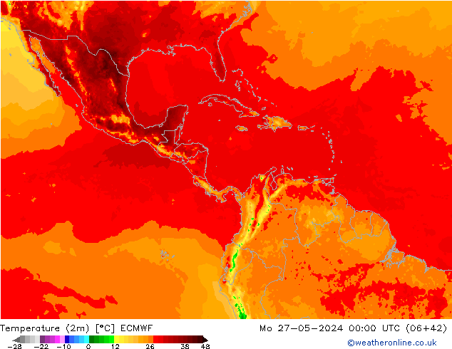 Temperatuurkaart (2m) ECMWF ma 27.05.2024 00 UTC