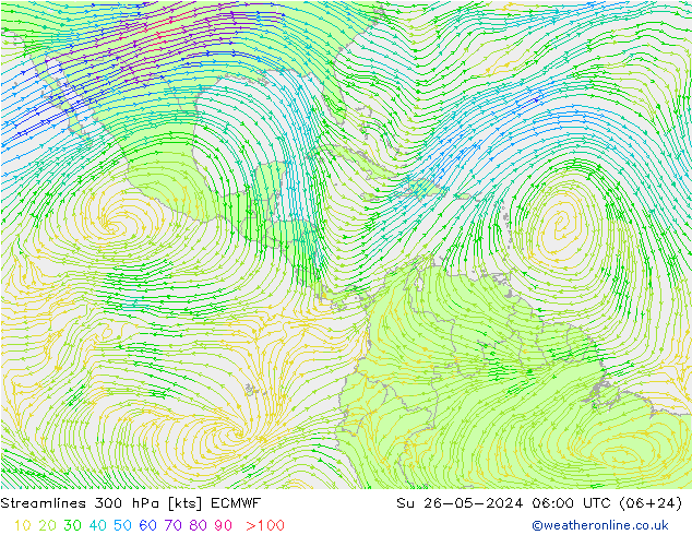 Streamlines 300 hPa ECMWF Su 26.05.2024 06 UTC