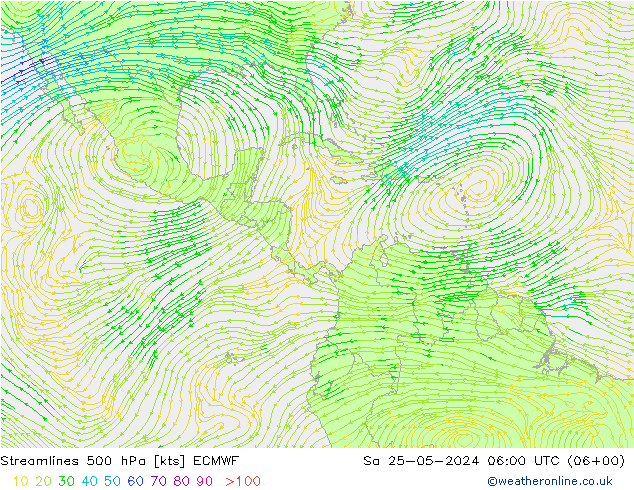 Línea de corriente 500 hPa ECMWF sáb 25.05.2024 06 UTC