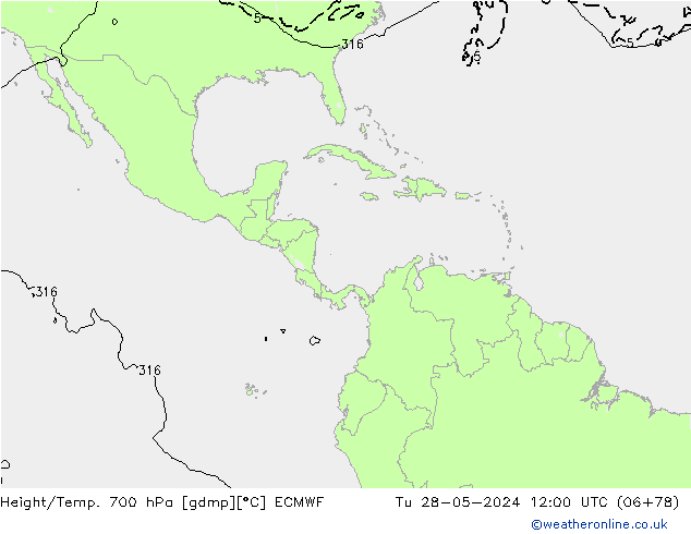 Height/Temp. 700 hPa ECMWF Tu 28.05.2024 12 UTC
